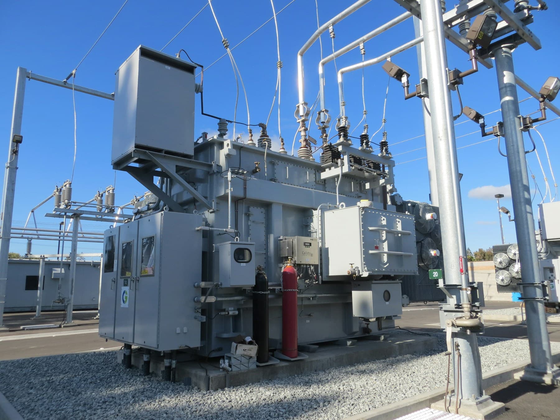 High-voltage transformer in an electrical substation